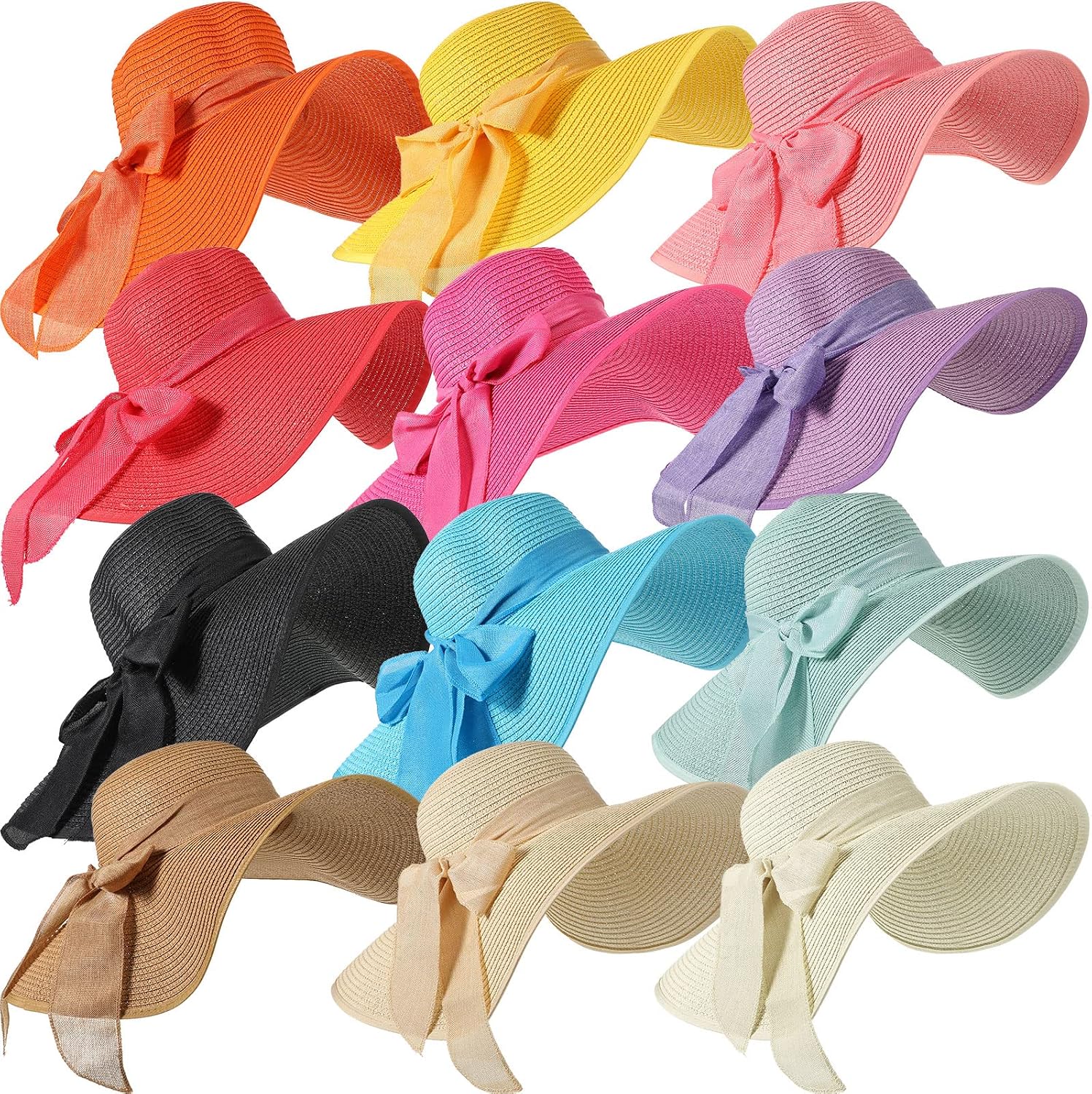 12 PCS Women's Wide Brim Straw - Hat Floppy Wide recension och pris
