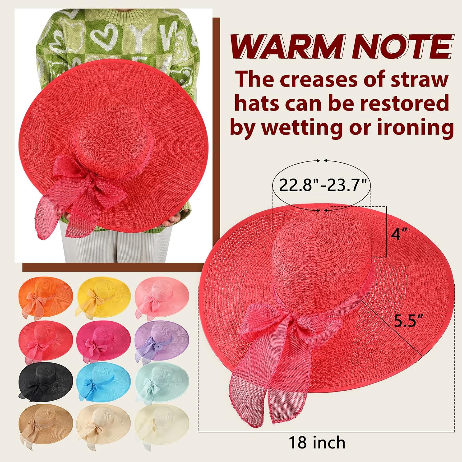 12 PCS Women's Wide Brim Straw - Hat Floppy Wide recension och pris
