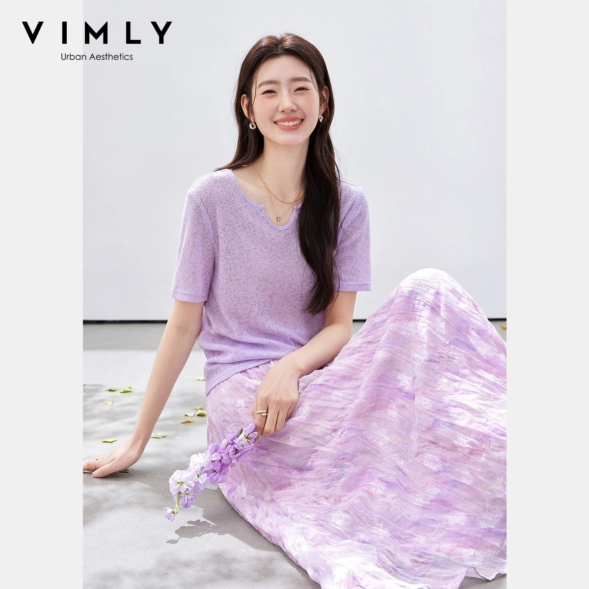 VIMLY Women's Purple Floral Pr - Midi Skirt Floral recension och pris