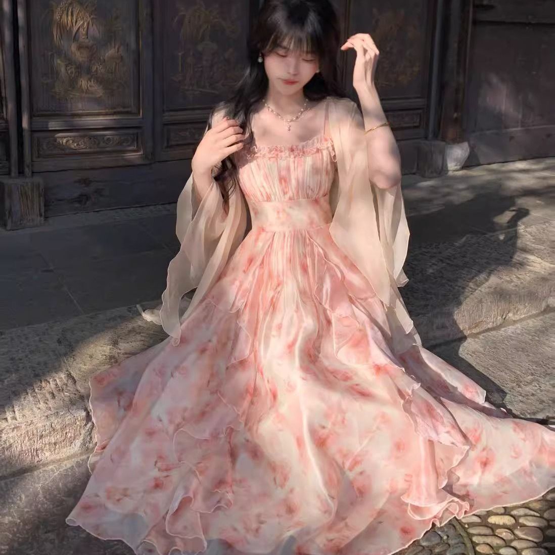 Women Watercolor Peach Floral  - Kimono Sheer Floral recension och pris