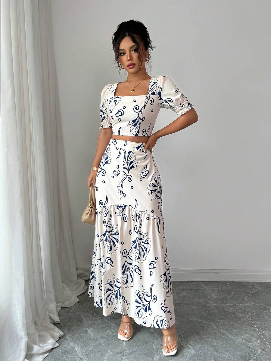 Floral Print Women 2Pcs Outfit - Romper Floral Print recension och pris