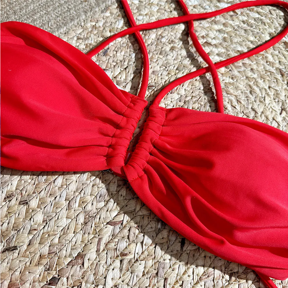 Sexy Red 3D Flower Swimwear Ha - Swimsuit Bikini Ruched recension och pris