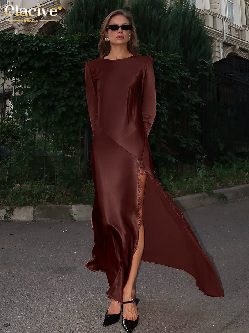 Clacive Fashion Loose Dark Red - Linen Dress Wrap recension och pris