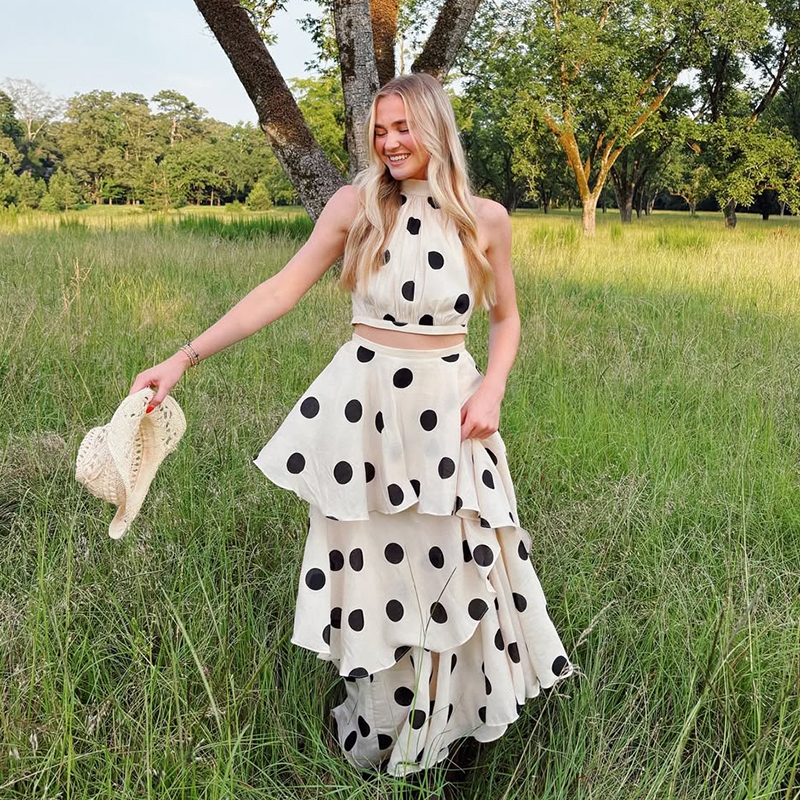 Vintage Polka Dot Matching Set - Crop Top Crochet recension och pris