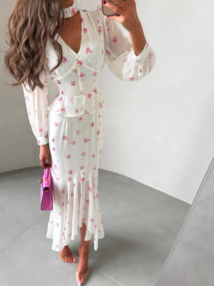 Women White Pink Floral Choker - Midi Skirt Floral recension och pris