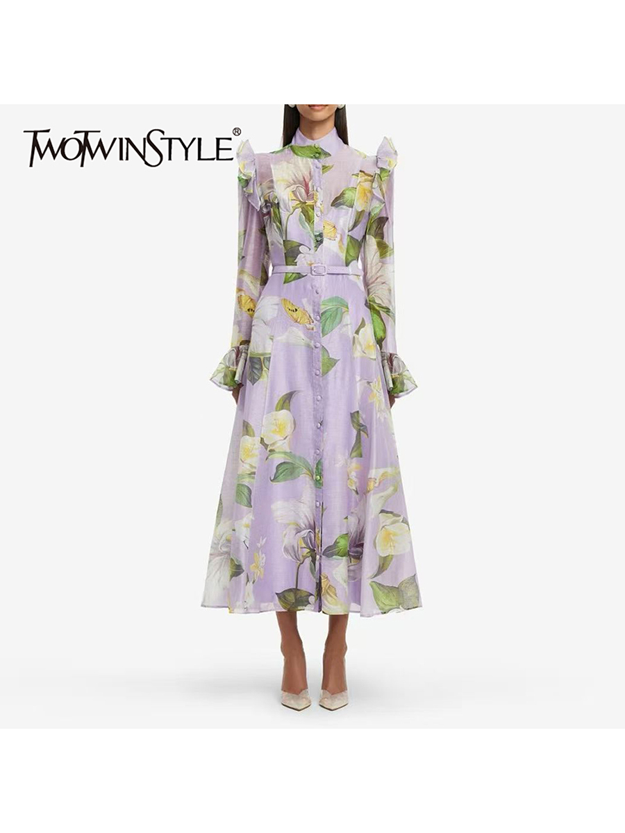 TWOTWINSTYLE Printing Spliced  - Linen Dress Wrap recension och pris