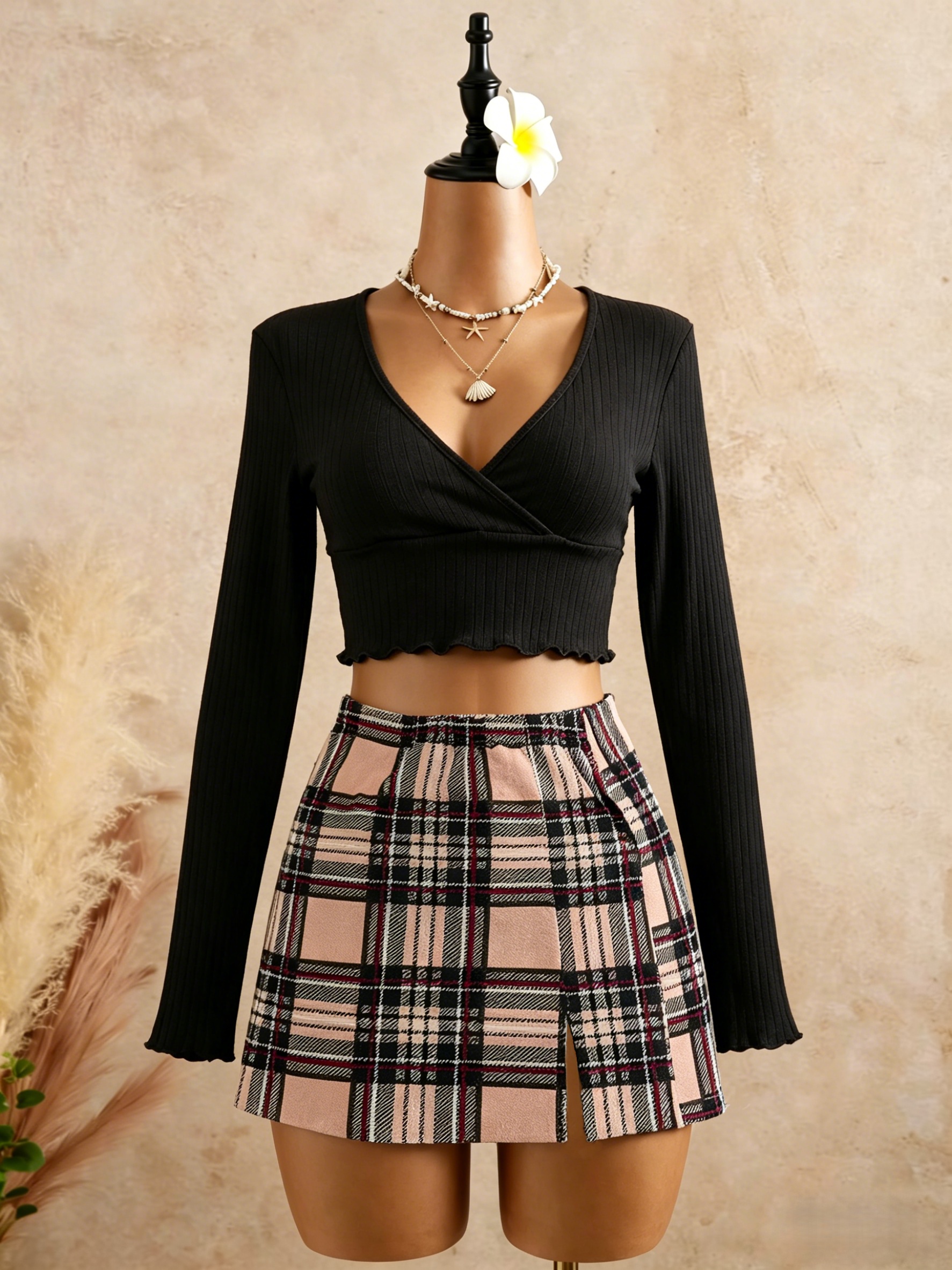 Women Black Wrap V Neck Ruffle - Crop Top Crochet recension och pris